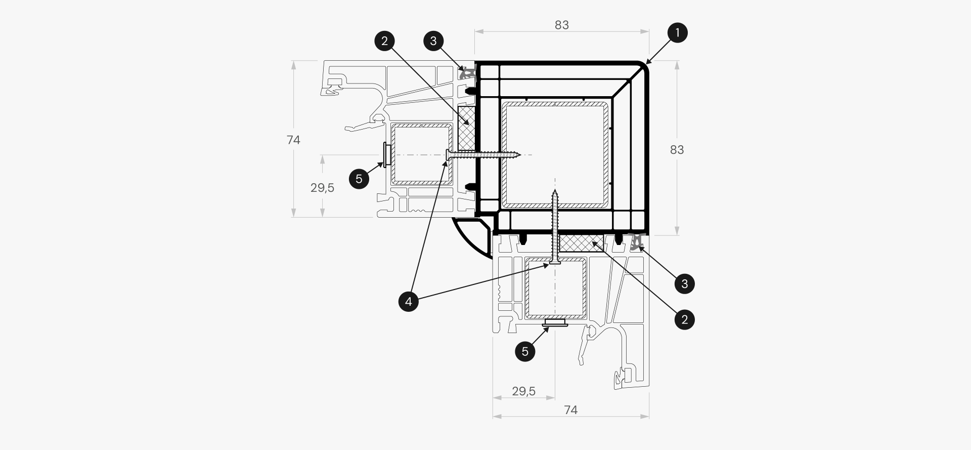 90° nurga ühendusprofiili paigalduskomplektid. LINEAR
