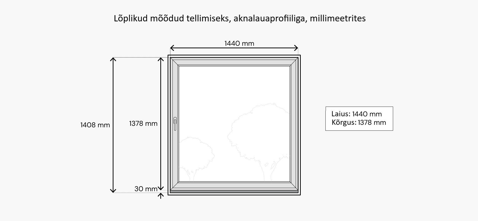 Lõplikud mõõdud tellimiseks aknalauaprofiiliga