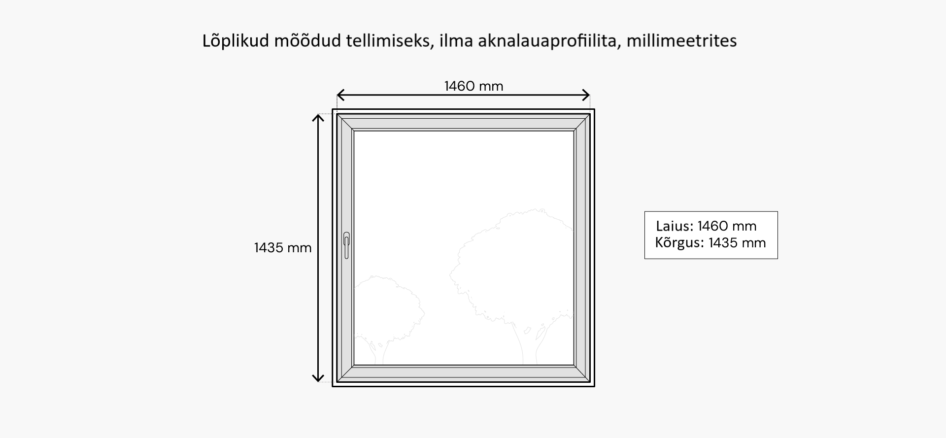 Lõplikud mõõdud tellimiseks ilma aknalauaprofiilita